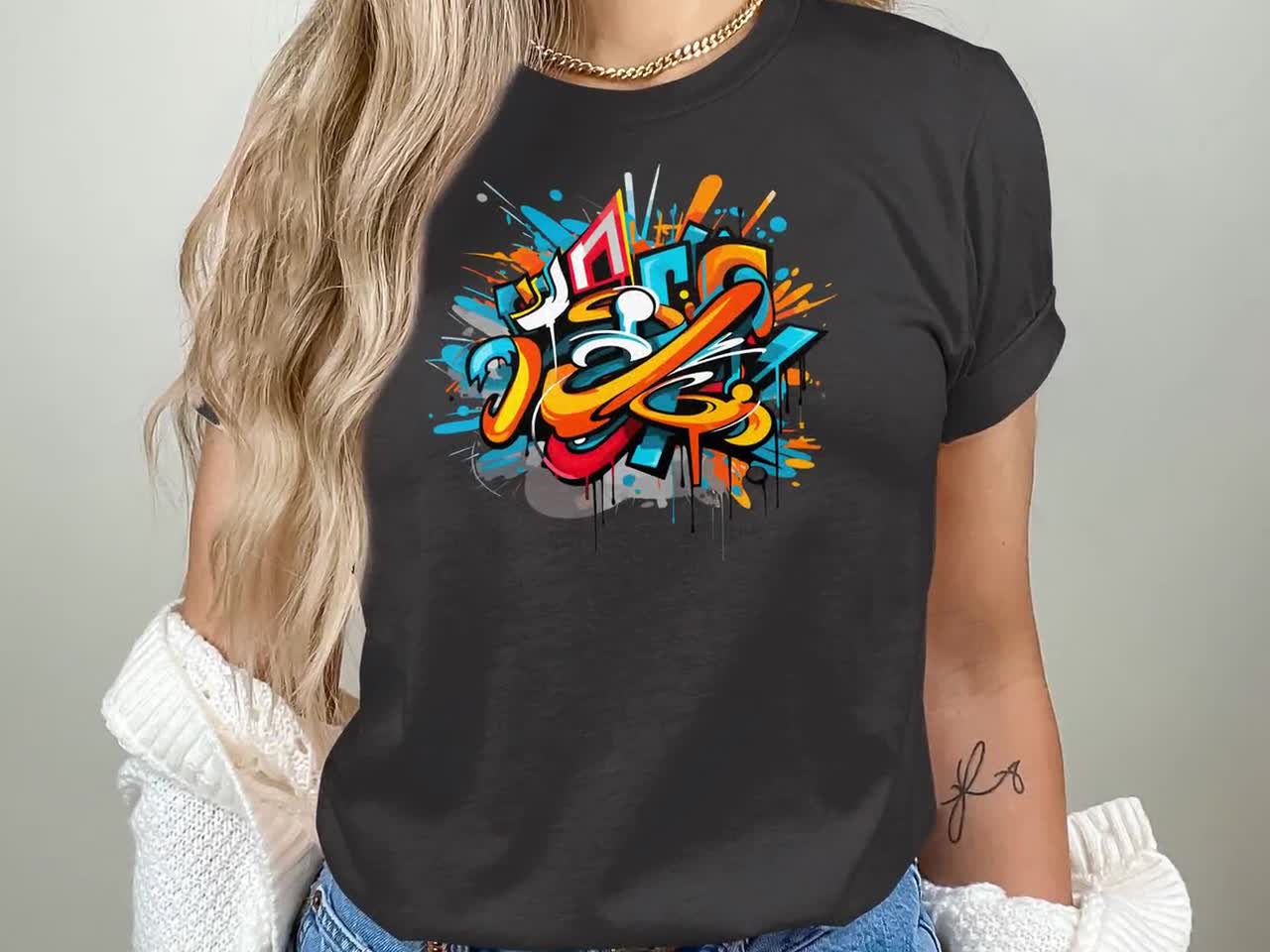 Urban Graffiti Art T-shirt, Colorful Street Style Tee